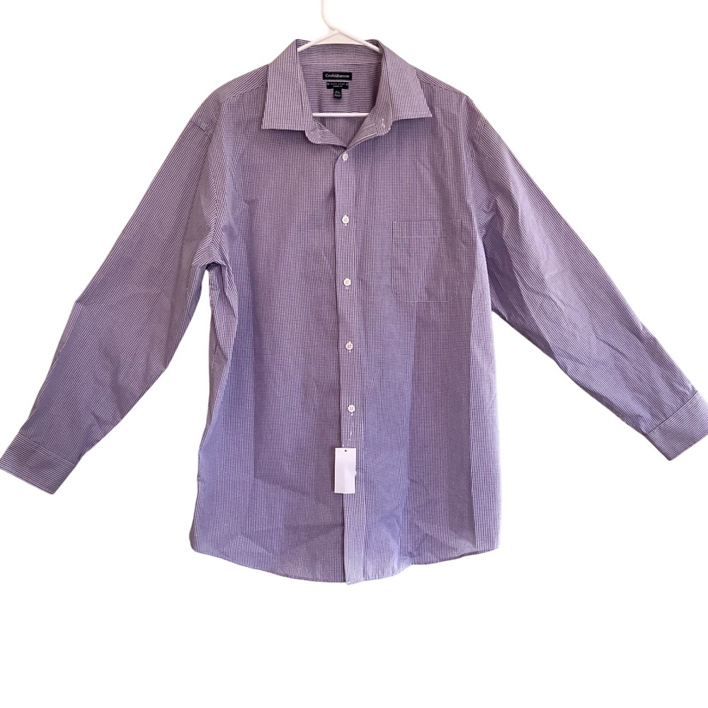 Croft & Barrow Men Easy Care Classic Fit Dress Shirt Purple Check 17.5 34/35 New
